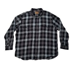 Outdoor Life Mens 3XL Flannel Shirt Black Gray Plaid‎ Long Sleeve Button Down